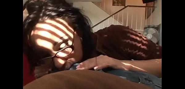  Brunette Tia in glasses blows dick before pussy fuck